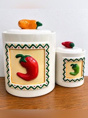 Vibrant Chili Pepper Canisters (Vintage-Style Kitchen Decor) (Set of 2)